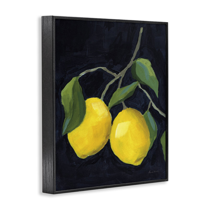 Deux citrons sur estampe numérique par Pamela Munger, Giclée encadrée noir minuit, H 14 po x l 11 po