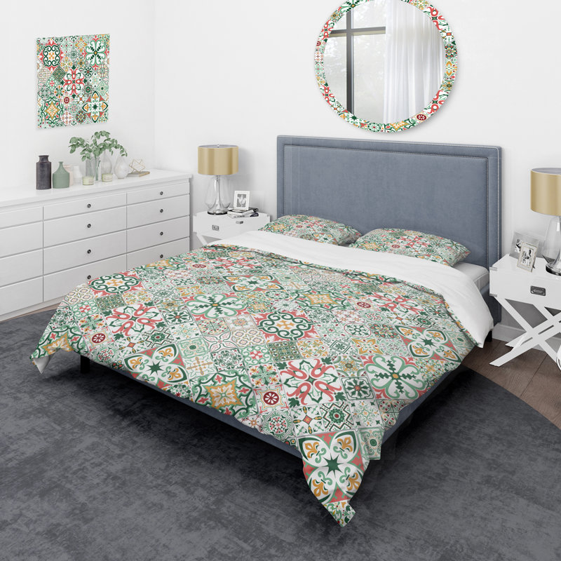 Ensemble de housse de couette patchwork vert, Housse de couette pour grand lit et 2 taies décor