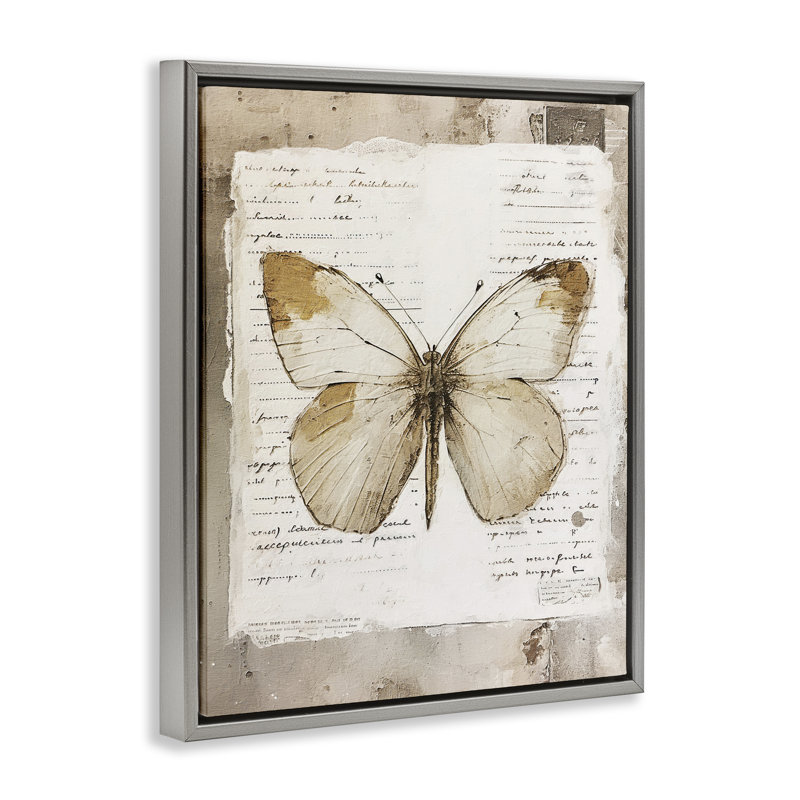 «Rustic Butterfly Collage» par RileyB, Cadre flottant gris lustré, H 31 po x l 25 po