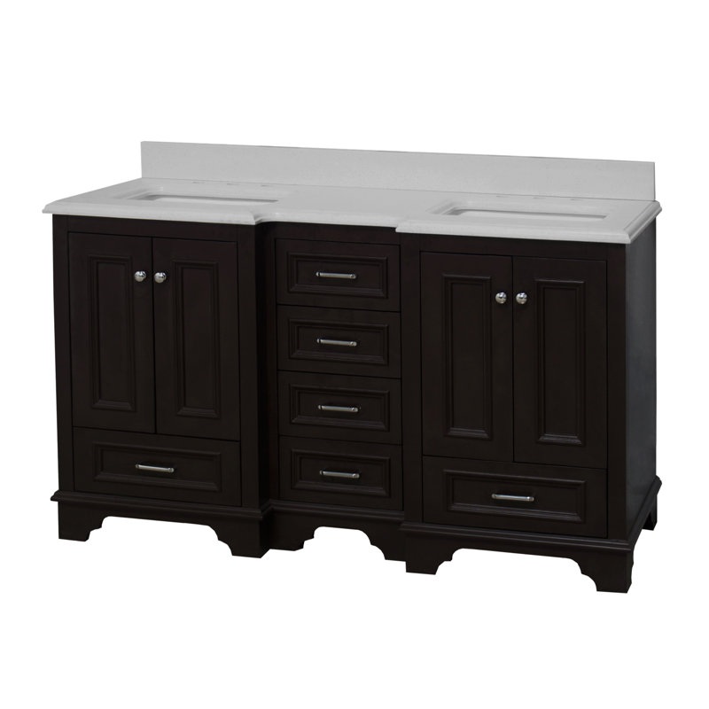Ensemble de meuble-lavabo double 60 po Loughlam, Chocolat, Quartz