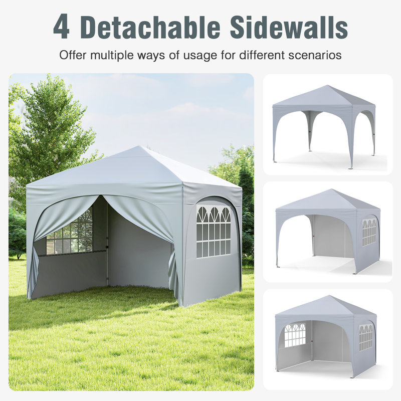 300 x 300 cm Pop up Canopy Tent w/ 4 Removable Sidewall, White