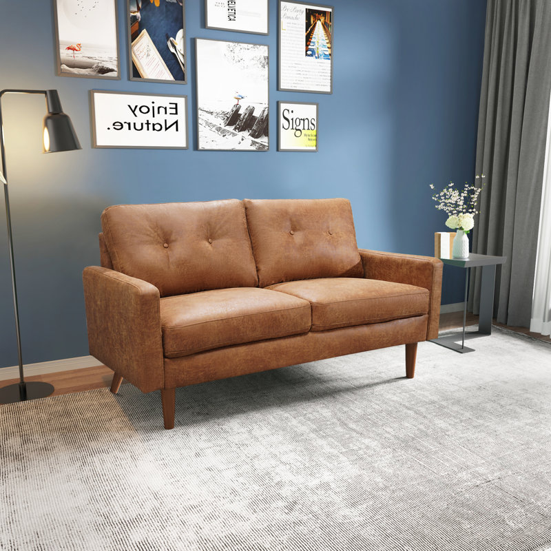 Batel 58" Faux Leather Square Arm Sofa Loveseat, Brown 100% Polyester