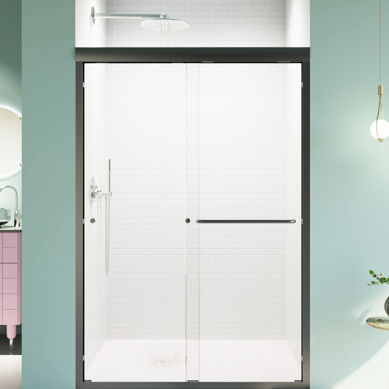 Double Sliding Shower Door, 48"W*72"H, 6Mm Tempered Glass, Matte Black, Enhance Bathroom Style 44"-48" Adjustable Upgrade