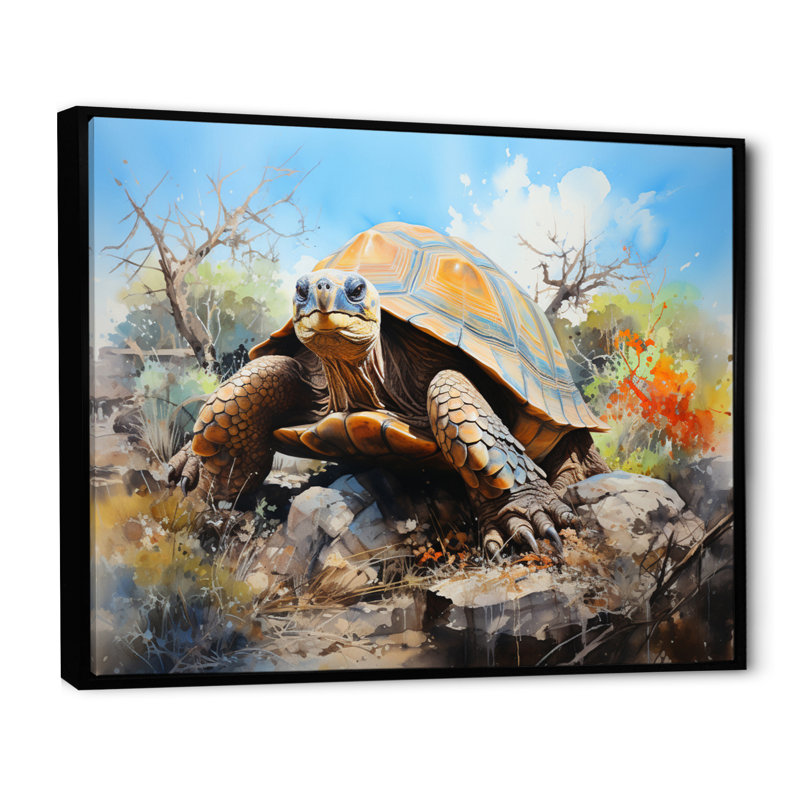 «Turtle On Land I», reproduction d'art sur toile encadrée, 16" H x 32" W, Cadre flottant noir