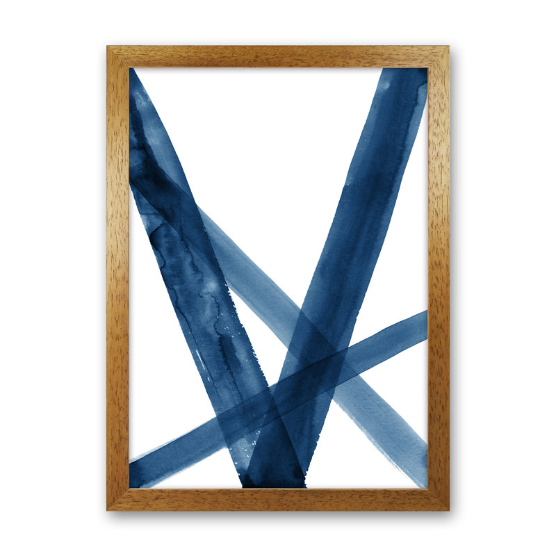 Watercolour Lines II- Blue - Print, 34cm H x 25cm W x 3cm D, Oak Framed Canvas