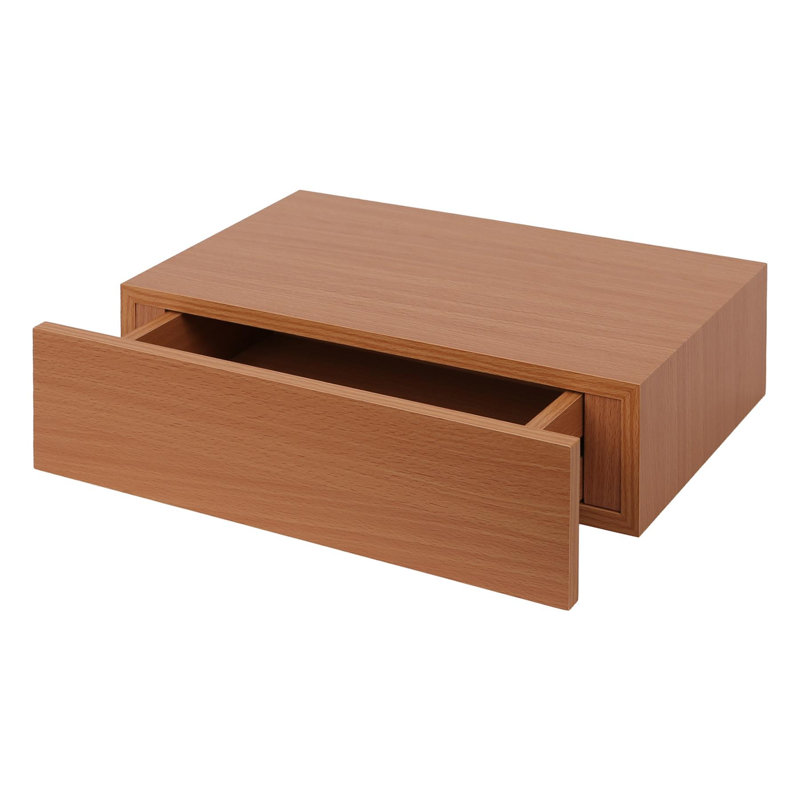 Harbour Housewares Wooden Floating Shelf with Drawer - 40cm - White, Walnut