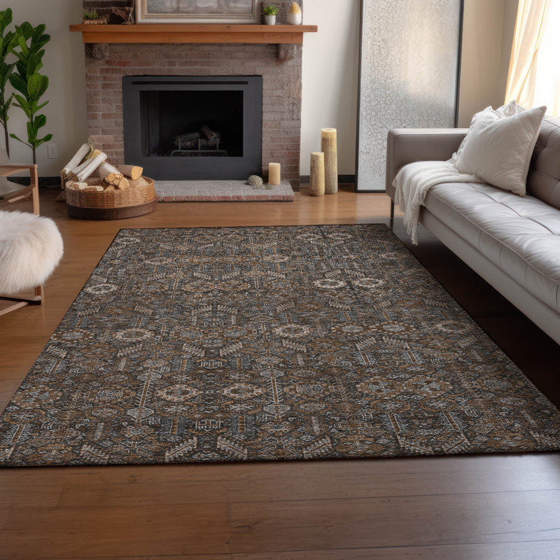 Premium Machine Washable Cerrito AMF574 Chocolate Rug, Rectangle 9' x 12'