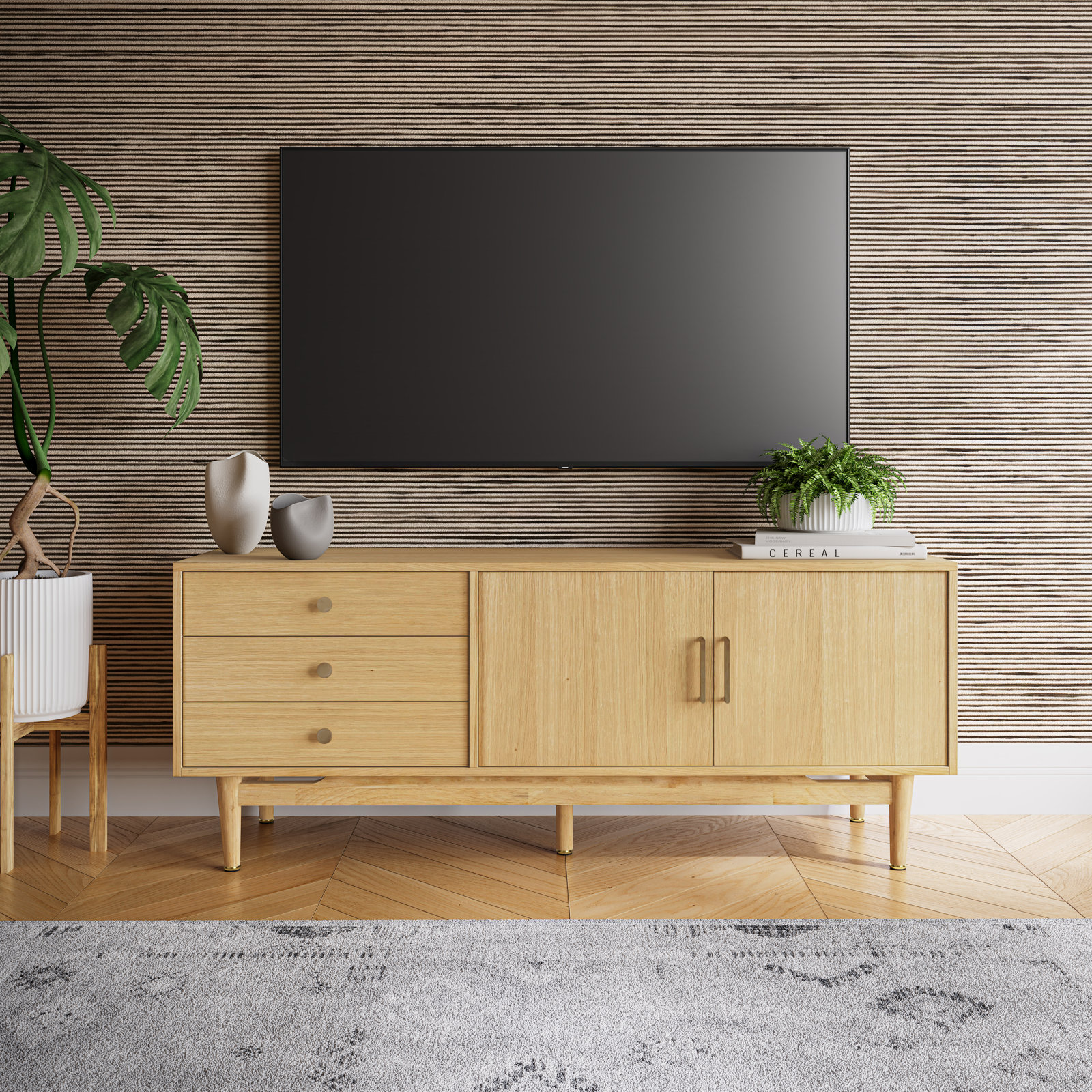TV Stand, Brown Wood, 26.5"H x 67"L x 18"W