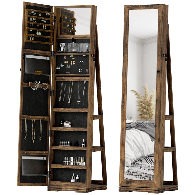 Armoire à bijoux pivotante à 360 ° avec petit miroir intégré