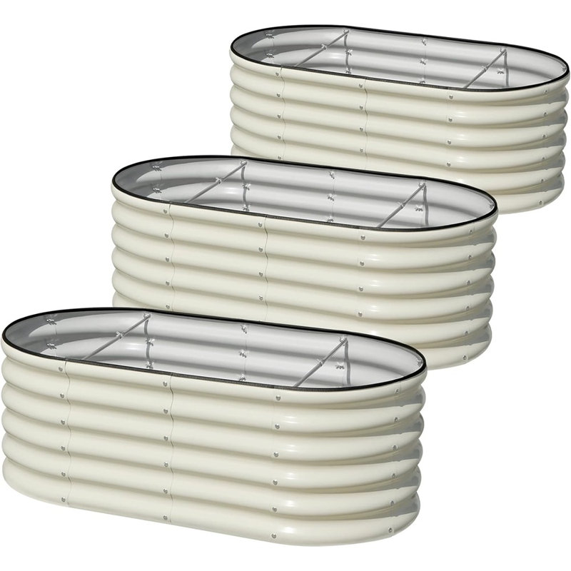 Boîte à fleurs ovale en pot de jardin surélevé pour légumes, plantes et fruits - Blanc beige, 17" H x 23.6" W x 23" D, White