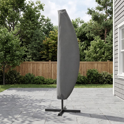 Housse de parasol déporté imperméable pour terrasse, avec fermeture éclair, sangles Velcro et poche de rangement latérale, protection robuste contre les intempéries.
