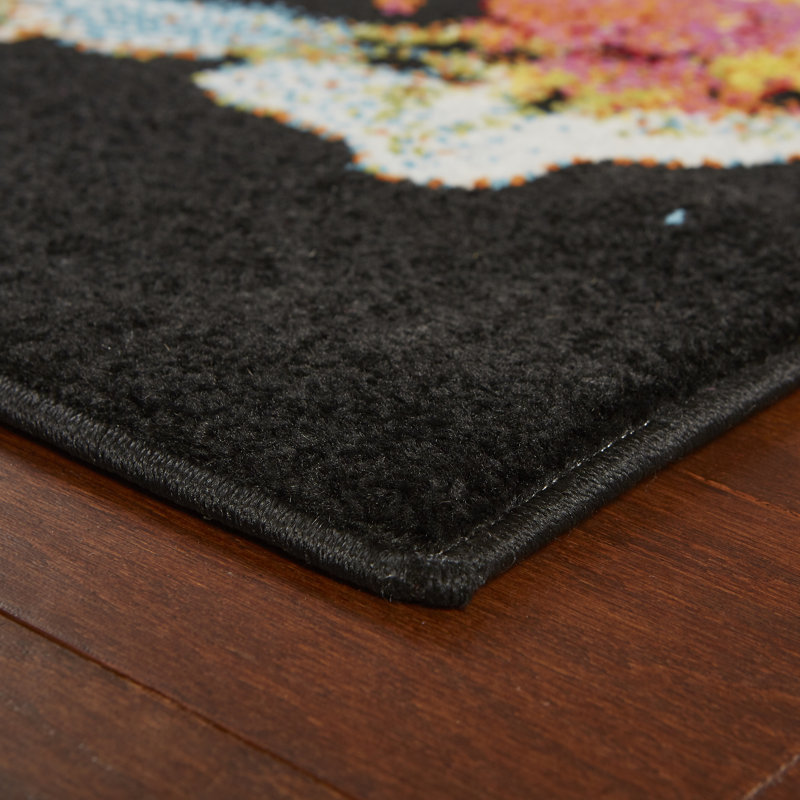 Tapis décoratif abstrait noir/rouge/jaune, Tapis de couloir 2 pi 3 po x 7 pi