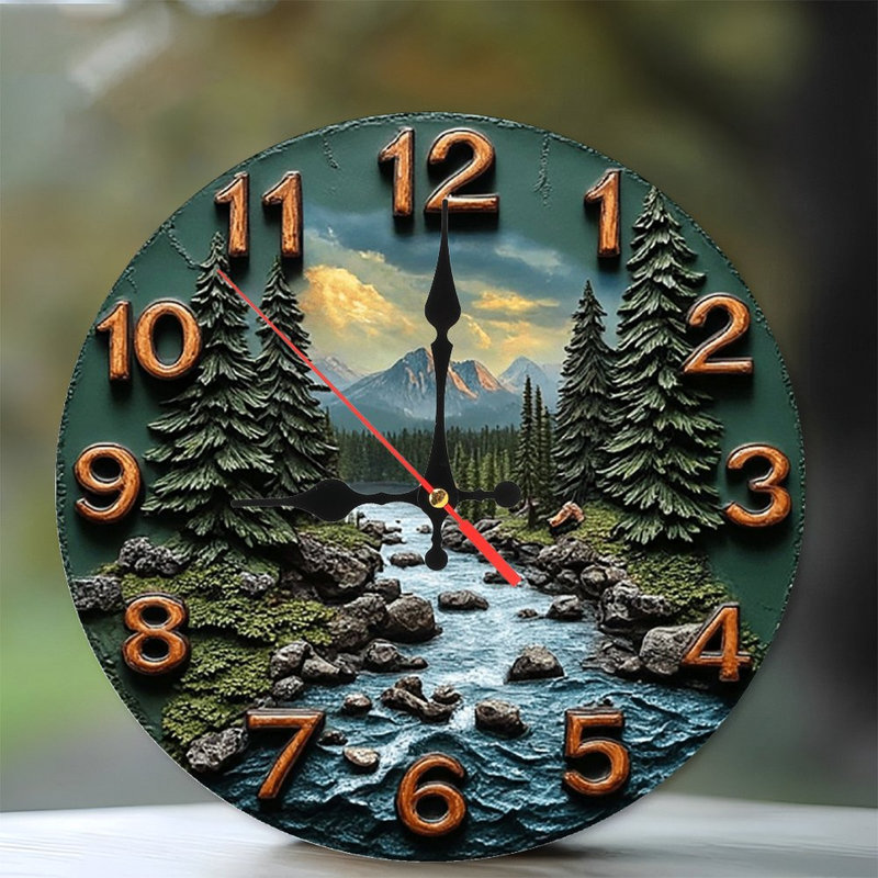 Mountain River Scene Wall Clock