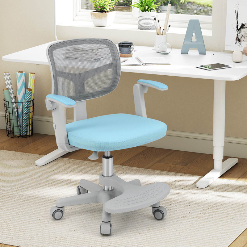 Kids Desk Chair Children Study Chair with Adjustable Height, Armrest & Footrest Blue, Blue