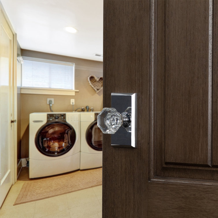 Delaney Hardware Bravura 925 Bancroft Knob Privacy Lockset With Modern Rectangle Trim Scratch Resistant Crystal Door Knob For Bedroom/Bathroom