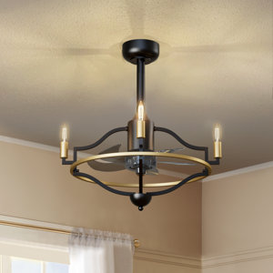 19.68" Metal Black Flush Mount Ceiling Fan With Light, indoor remote control ceiling fans with lights?Classic Black Caged Farmhouse Ceiling Fan With Light Kit And Remote Control