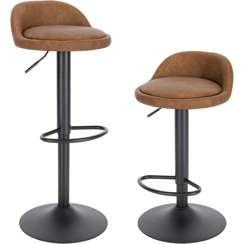 Mettawa Swivel Upholstered Adjustable Height Counter Stool with Metal Frame, Brown