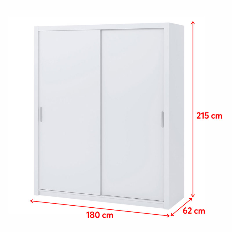 Frazierii 2 Door Wardrobe, 215cm H x 180cm W x 62cm D, White