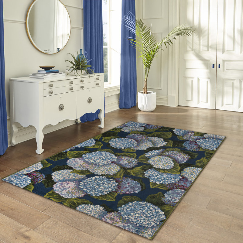 Tapis intérieur / extérieur Marina Hydrangea Blooms, Rectangle 6 pi 6 po x 9 pi 4 po