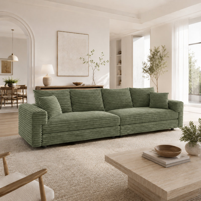 Canapé 4 places en velours côtelé Modern, Vert, H 35,35 po x l 102,42 po x P 35,43 po