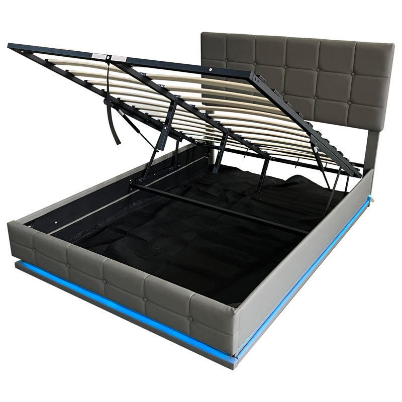 Upholstered Ottoman Storage Bed, Grey