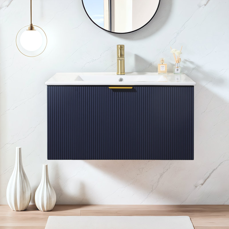30'' Blue Modern Free-Standing Wall-Mounted Bathroom Vanity Set, Blue