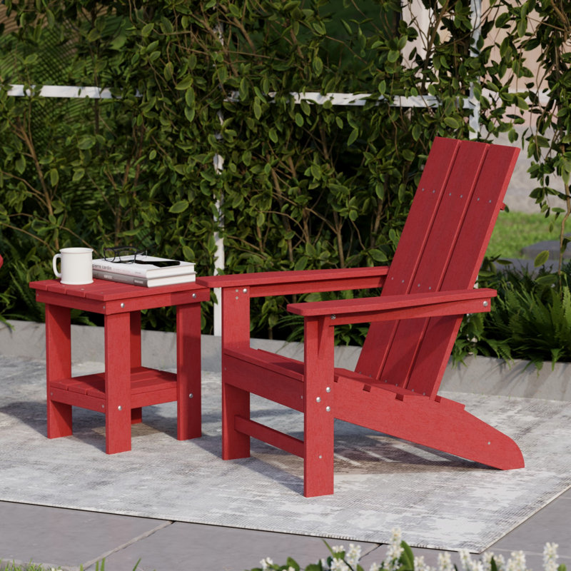 Avilez 3-Piece Modern Adirondack Set With Side Table, Cardinal Red