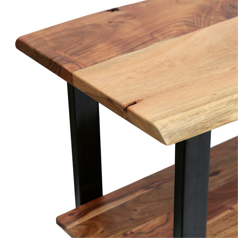 Console multimédia d'inspiration industrielle fabriquée à la main, structure en bois et en fer, dimensions 47,93 po x 15,56 po, tablettes pour décor de télévision faites à la main avec style, fer au fini mat, 48 po de largeur, empilées
