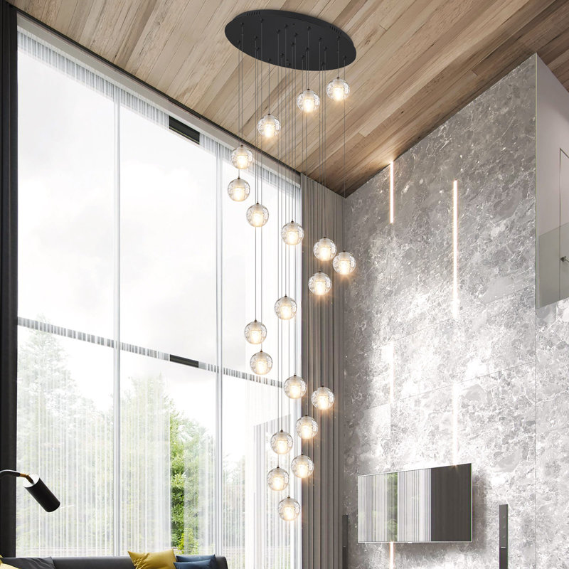 Lustre moderne 20 lumières noir cristal, Noir, 150" H X 23.6" W X 23.6" D