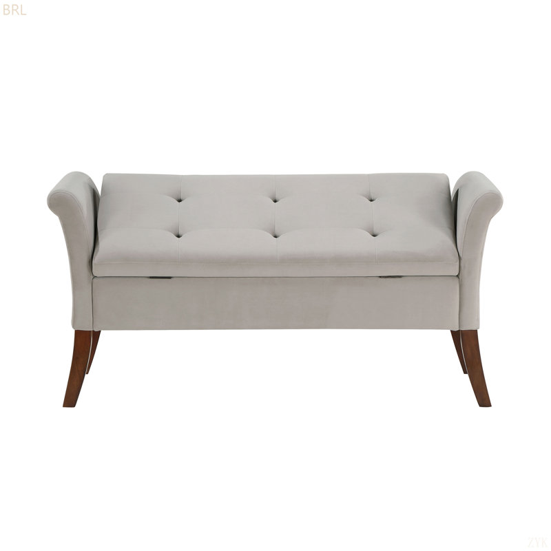 Banc de rangement rembourré en velours avec accoudoirs roulés, Beige