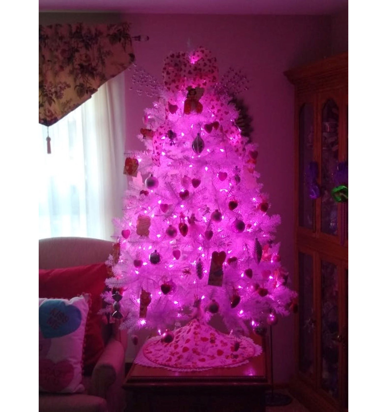 100-Light Warm LED Christmas String Lights, Pink/Green, 50