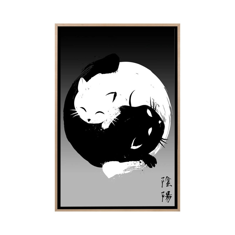 Yin Yang Cats, No Mat, 26" H x 18" W x 1.5" D, Natural Wood Floater Framed Canvas