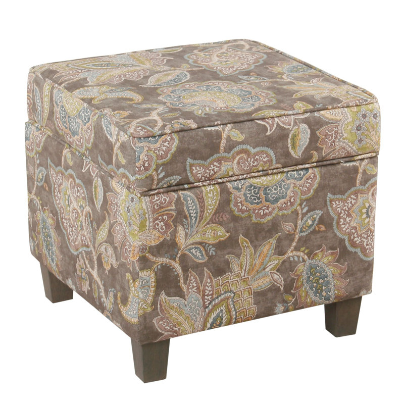 Repose-pieds carré avec rangement 17,5 "Asha, Motif floraux gris