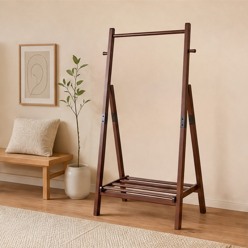 Freestanding Solid Pine Garment Rack, 31.9 x 17.7 x 62.4 Inches