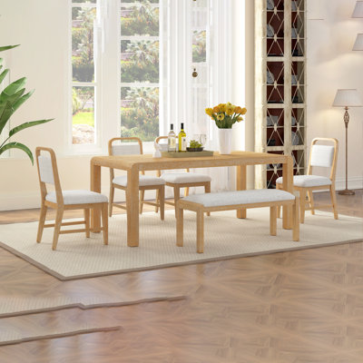[Vidéo fournie] Ensemble de table de salle à manger extensible vintage pour 4-6 personnes avec 4 chaises rembourrées et 1 banc, ensemble de table de cuisine Rustic