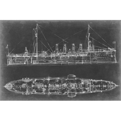Navy Cruiser Blueprint by Ethan Harper - Wrapped Canvas Print