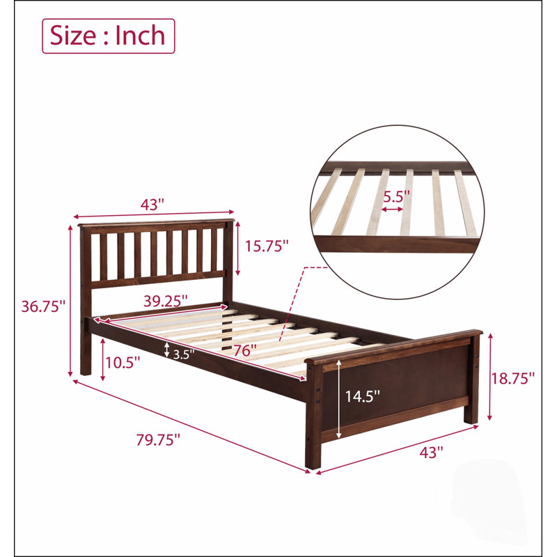Lit plateforme élégant en bois avec tête de lit, pied de lit et sommier à lattes en bois pour un confort et une durabilité accrus.