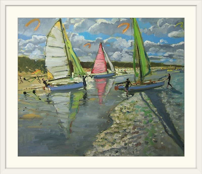 "Wichita" 3 voiliers Bray Dunes France "par Andrew Macara, reproduction d'art, H 27 po x l 32 po x P 1 po, Cadre blanc