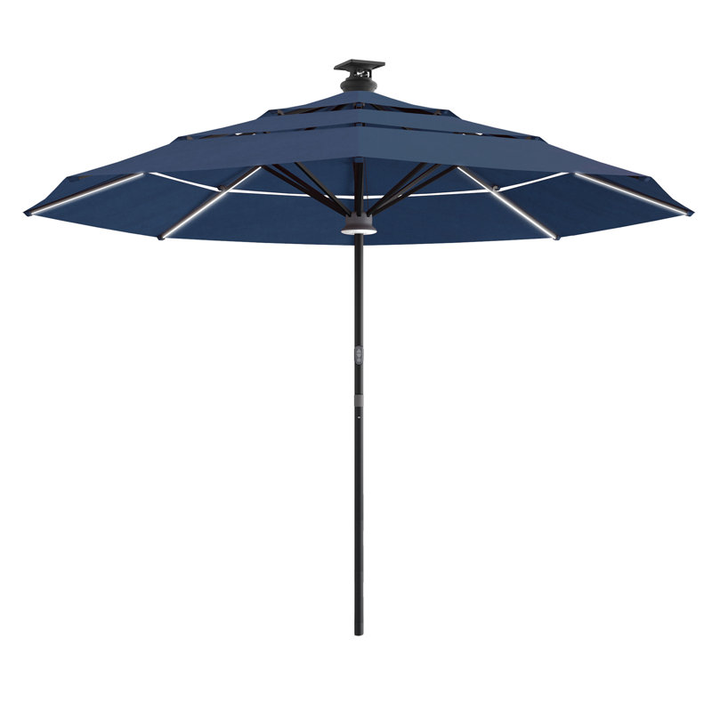 Pasticallo Paramount Series Smart Umbrella With Remote, Wind Sensor, Solar Panel, Led Center Lighting, Removeable Led Lighting Strip, Sunbrella Spectrum