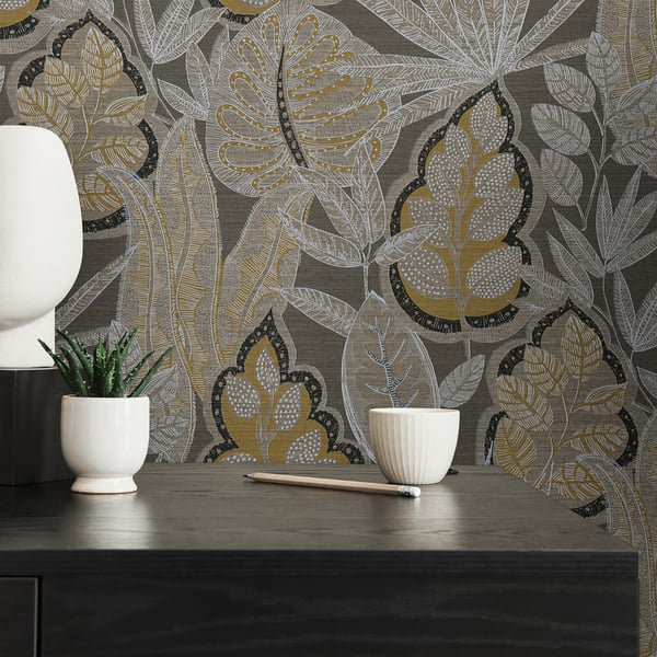 Galerie Flourish Blue Tree Leaf Wallpaper FL61114, Bronze/White