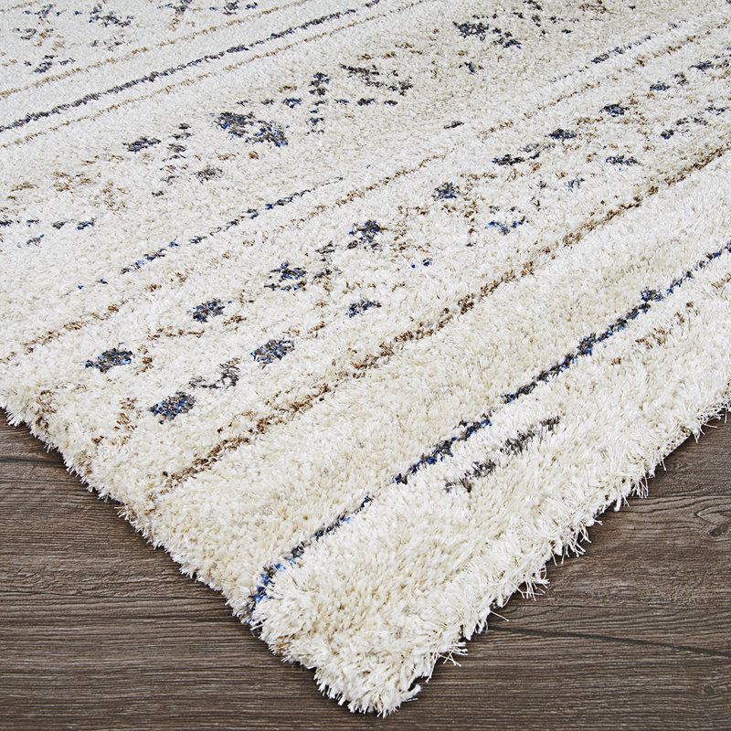 Tapis géométrique ivoire / bleu marine / taupe Becton, Tapis de couloir 2 pi 2 po x 7 pi 10 po