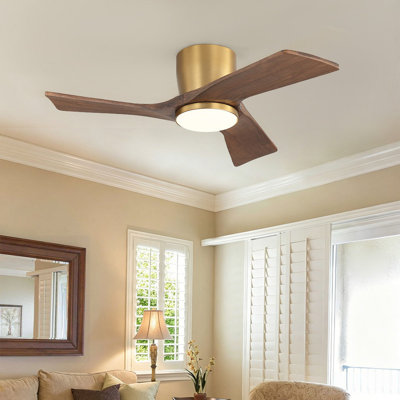 Ventilateur de plafond 36 po à 3 pales en bois massif avec télécommande intégrée et DEL intégrée