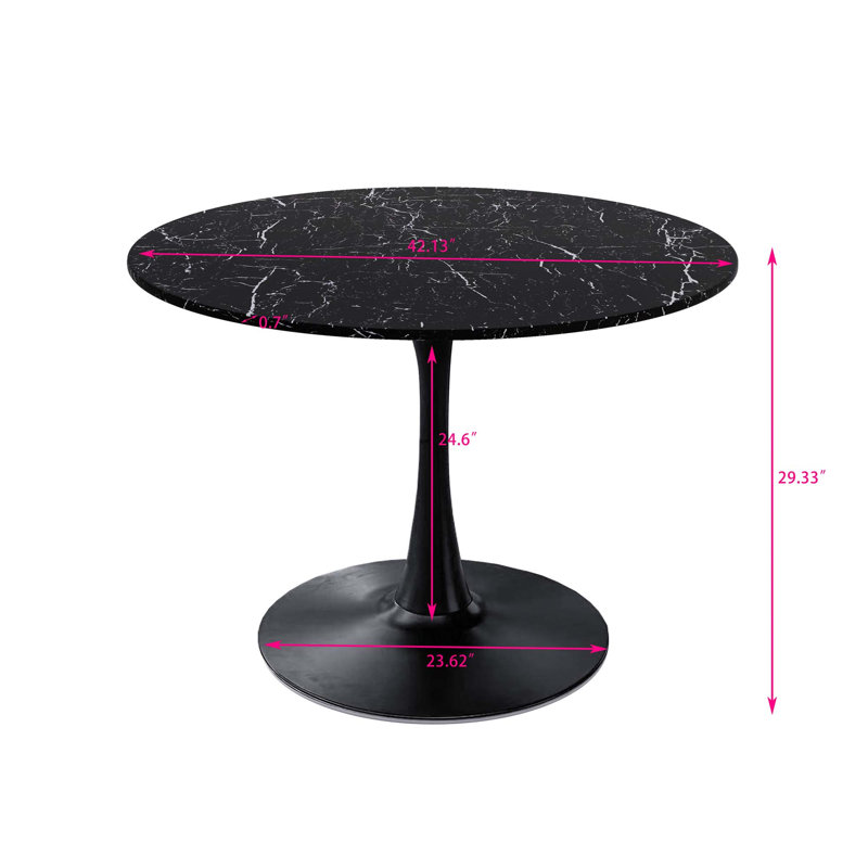 Table de salle à manger Bjarnheiur, H 29,33 po x l 42,13 po x P 42,13 po, Marbre noir, Noir