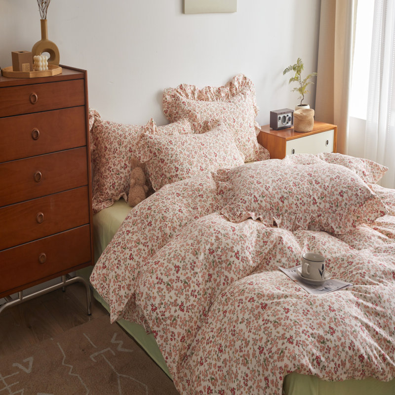 Chic 100% Cotton Flower Printed Duvet Cover Set, Queen Duvet Cover + 2 Standard Pillowcases, Floral 24