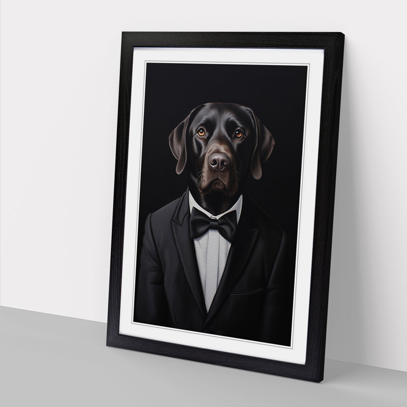 Labrador Retriever In A Suit Painting No.2 - Single Picture Frame Print on Wood, 34cm H x 25cm W x 2cm D, Black Framed