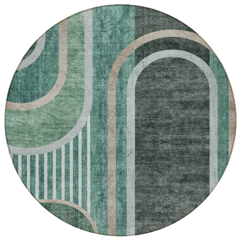 Tapis rond noir et vert 8 po