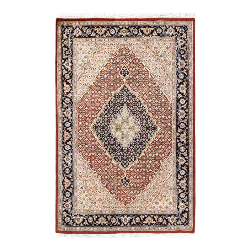 Tapis traditionnel en laine noué à la main orange 4 pi 1 po x 6 pi 3 po Hayner