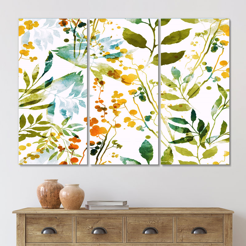 «Spring Herbs Flowers And Leaveson White», reproduction d'art sur toile, H 28 po x l 36 po x P 1 po