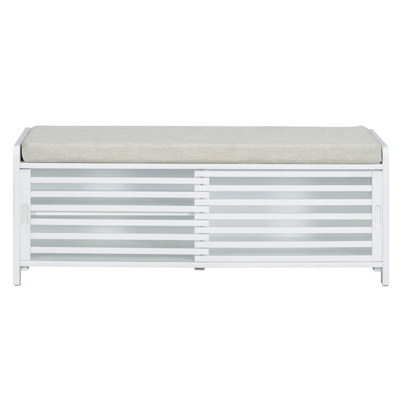 43" Distressed Shutter Storage Bench, Entryway Storage with Storage, White