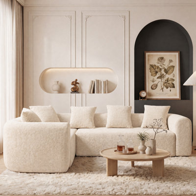 Modern Deep Seat Sofa Soft Chenille Upholstered L-Shaped with Pillows,Sectional Sofa